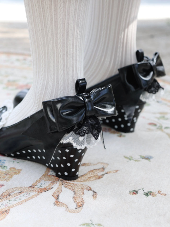 Little Snack Vintage‑Style Polka‑Dot Sweet Lolita Wedge‑Heel Shoes