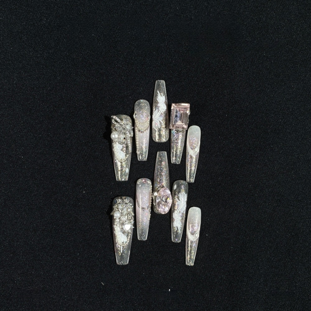 Pink Rose Lolita Handmade Detachable Press-On Nails