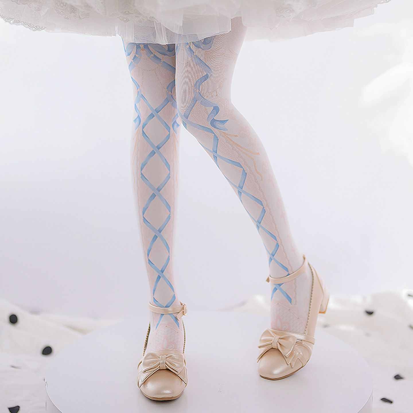 Lolita Sweet Printed Bow and Ribbon Pattern 120D Tights