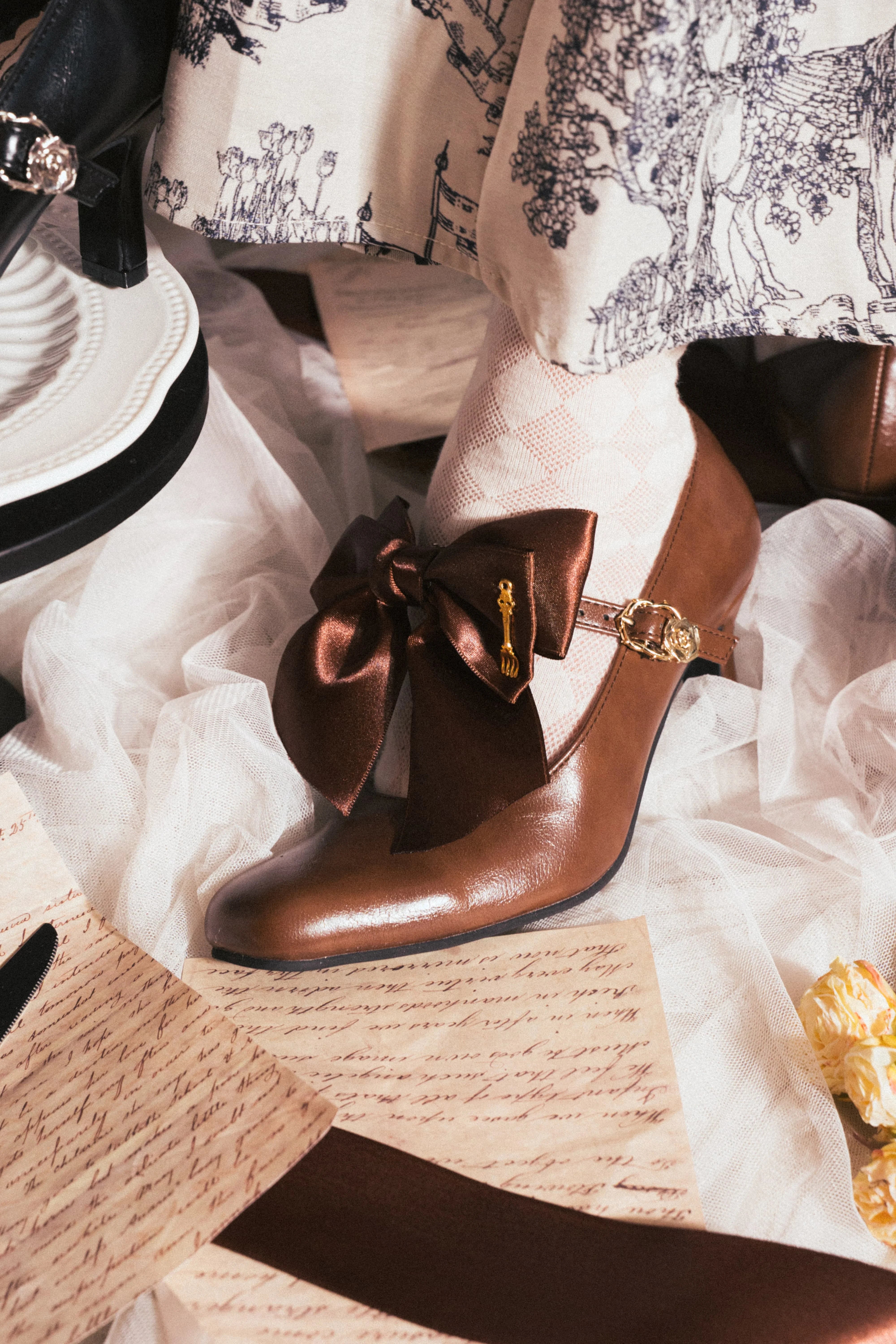 Afternoon Tea Vintage Bow Square Toe Mid Heel Lolita Mary Jane Pumps
