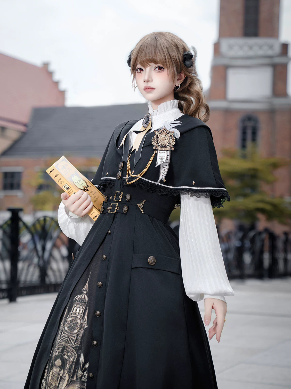 Dragon Chant of Time Dark Academia Classic Lolita Cape Jacket A-Line Dress Set