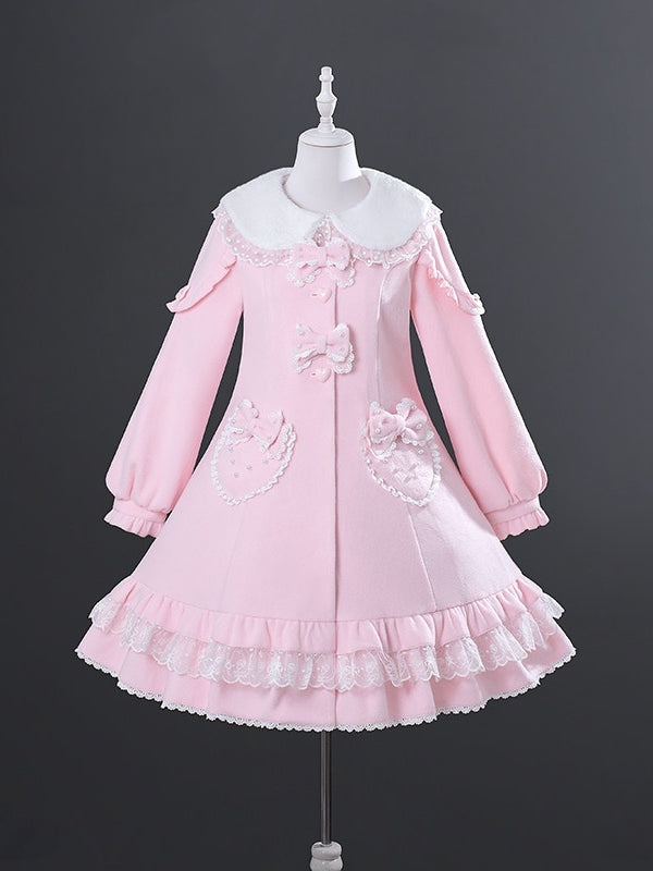 Bunny Warm Lolita Cake Hem Pink & White Wool Coat