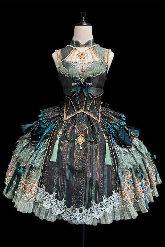 Candle Dragon Spirit Lolita Fantasy Green JSK Dress Set