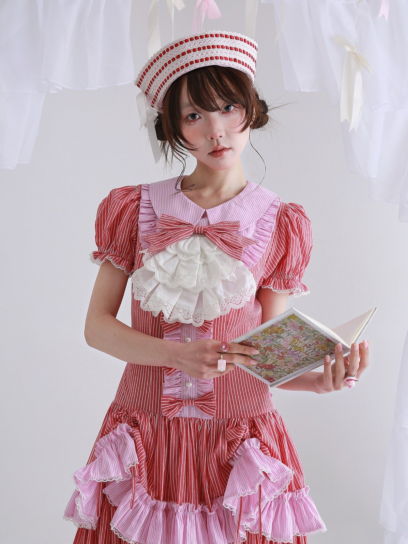 Candy Cottage Showa Retro Pink Striped Dress