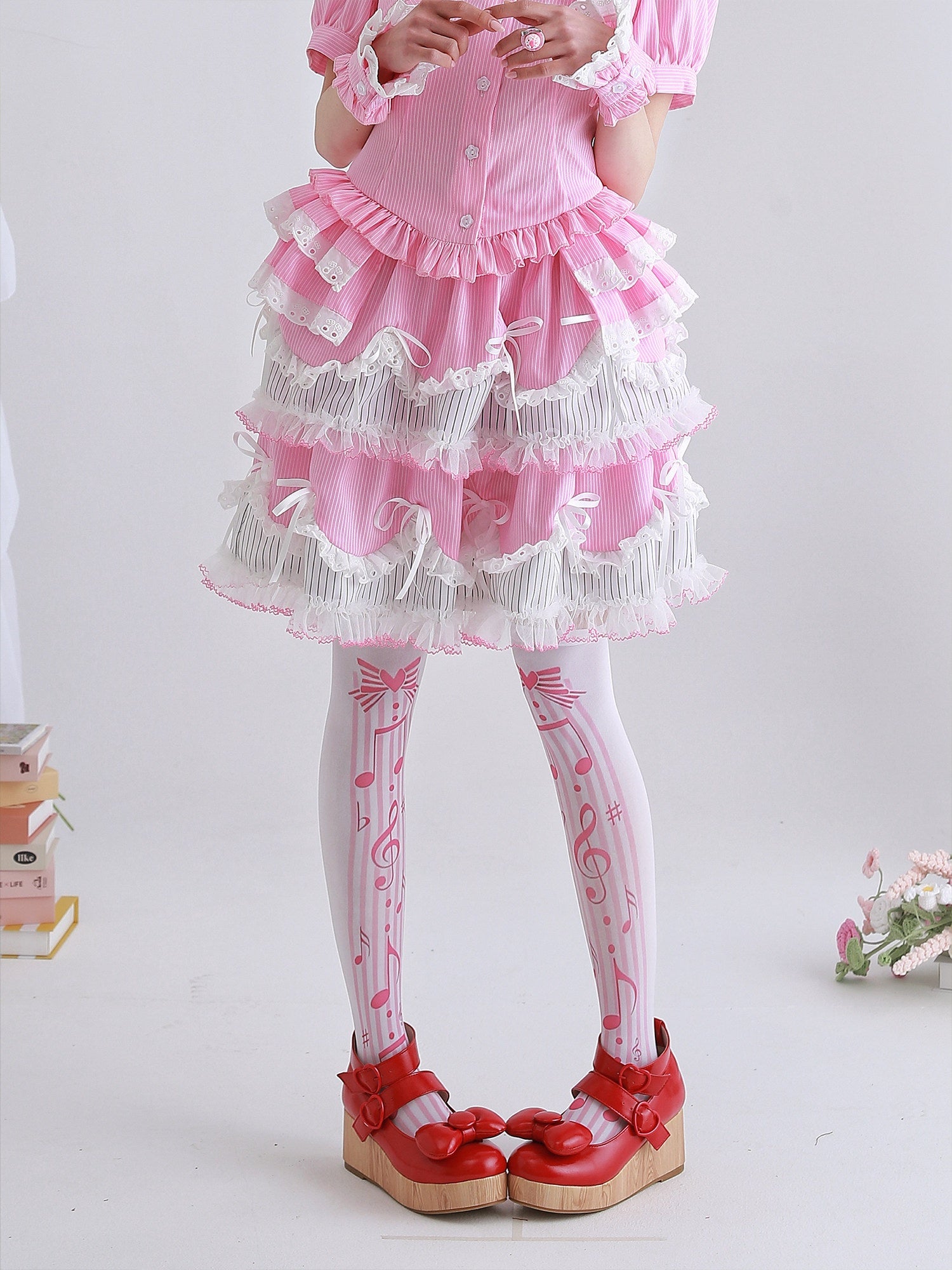 Candy Cottage Showa Retro Pink Striped Set