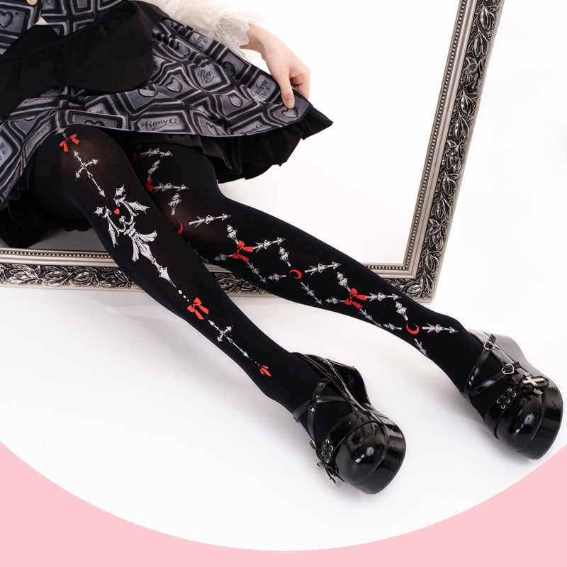 Gothic Lolita Velvet Print Tights LE9021