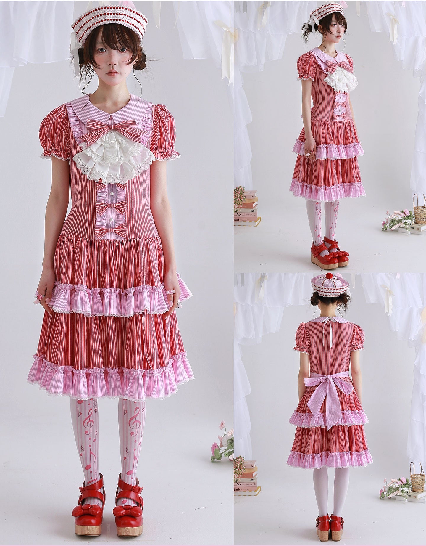 Candy Cottage Showa Retro Pink Striped Dress