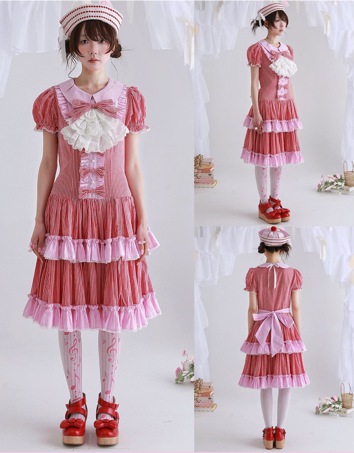 Candy Cottage Showa Retro Pink Striped Dress