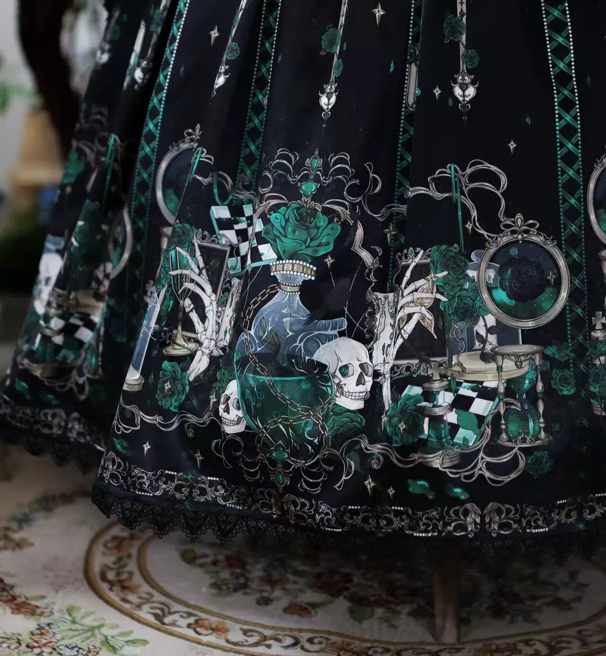 Blood Laboratory Green Skull Potion Print Gothic Lolita Long JSK