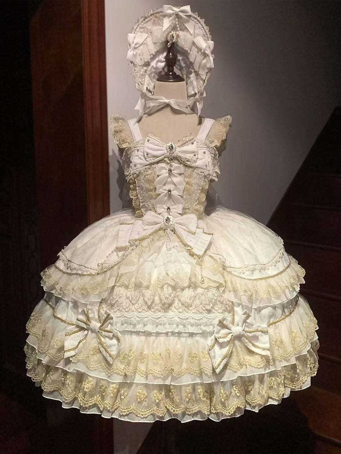 Crown of Gems Lolita Original Doll‑Like Strap JSK White Dress