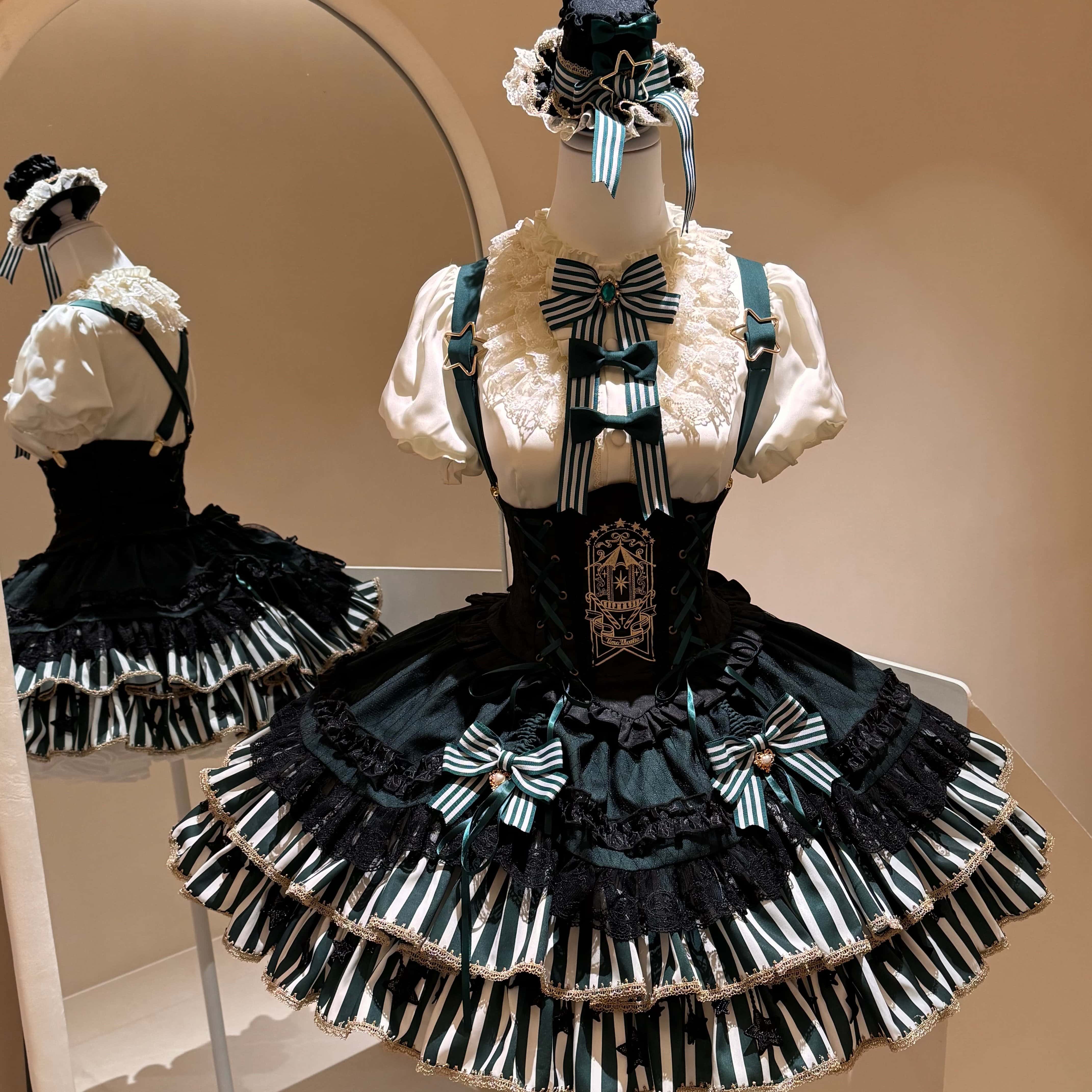 Star Track Academy Lolita Gothic Green Dress Set