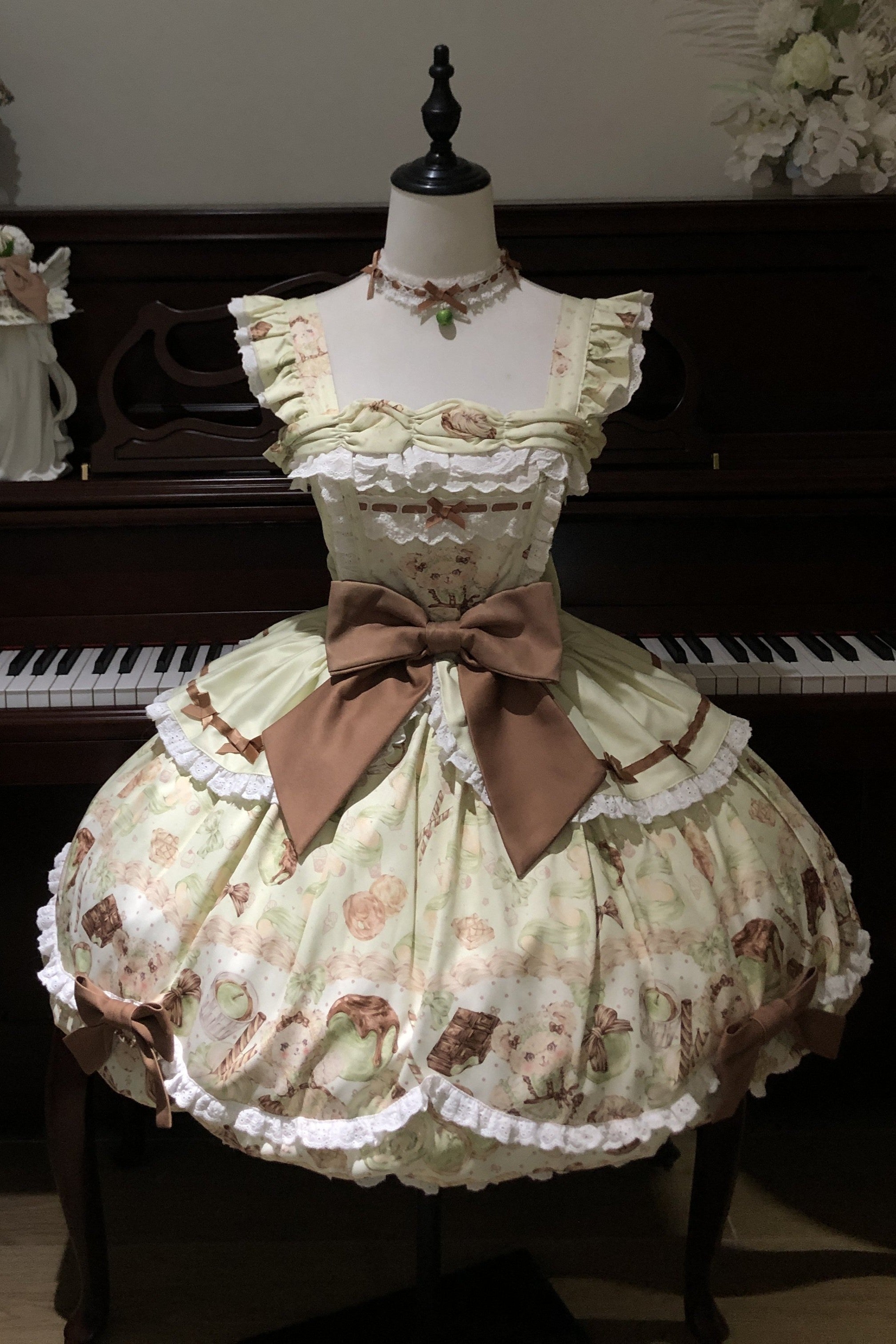 Popoco Mint Green Bunny Print Bubble Sweet Lolita JSK Dress