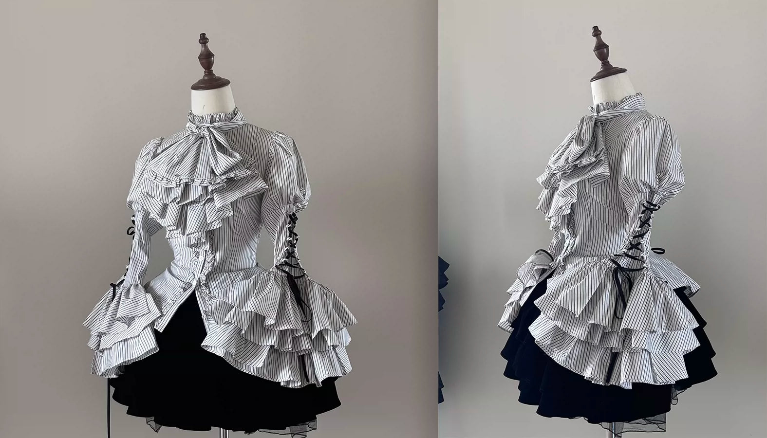 Raven Gothic Lolita Striped Flutter Sleeves Blouse