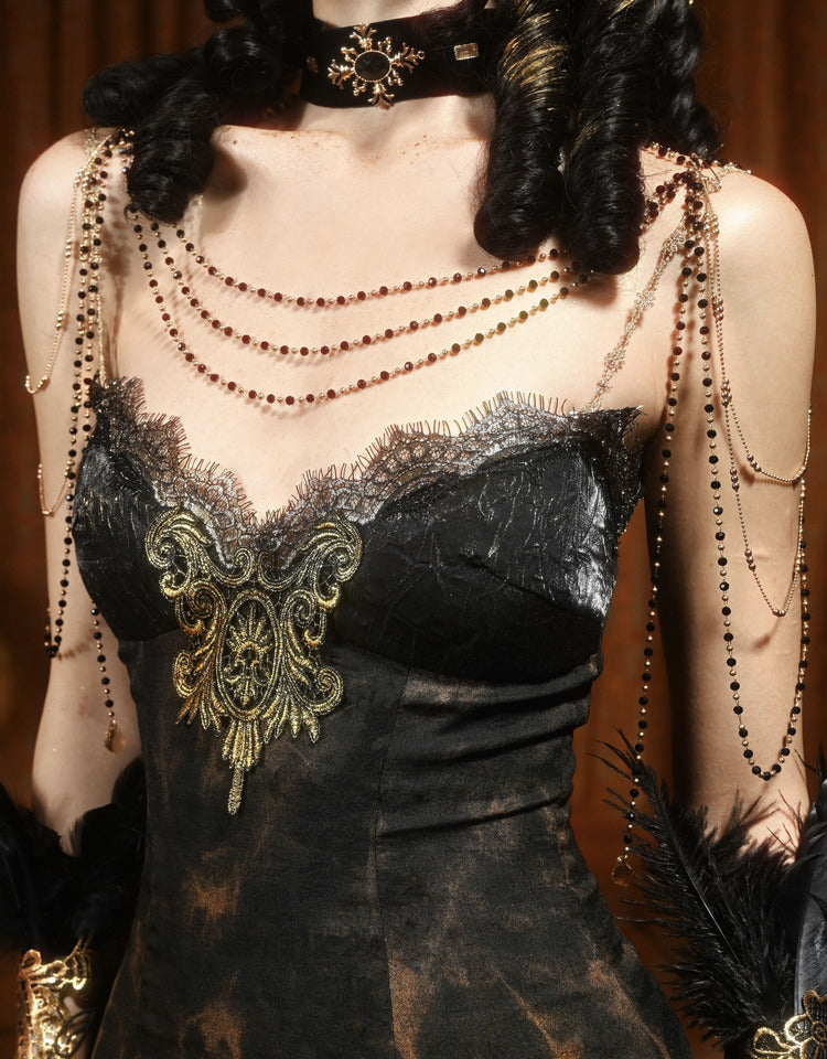 Lolita Gothic Retro style Blue & Gold Flowing Cami Dress LG1001