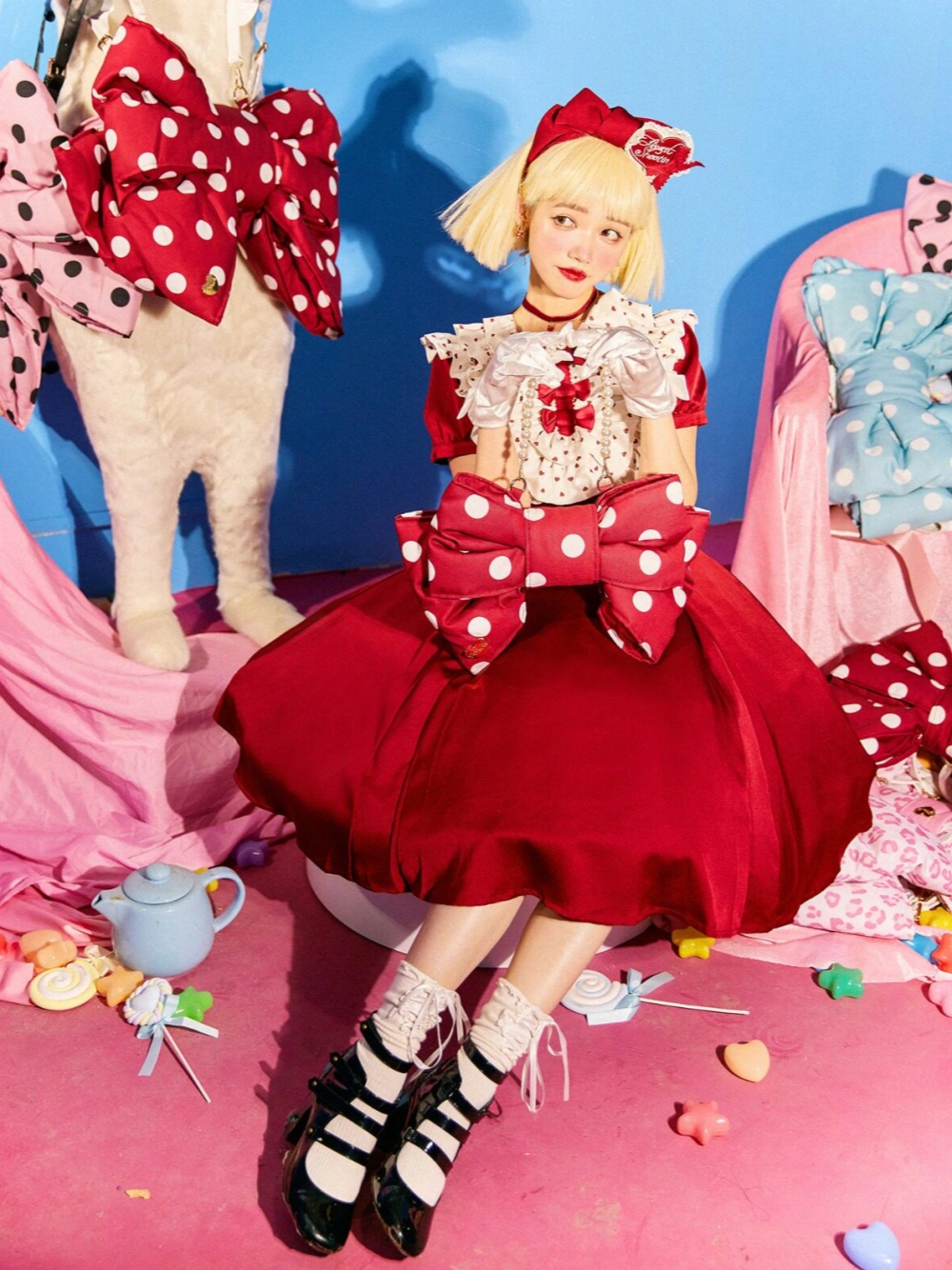 Bobo Red and White Sweet Lolita Polka Dot Bow Backpack