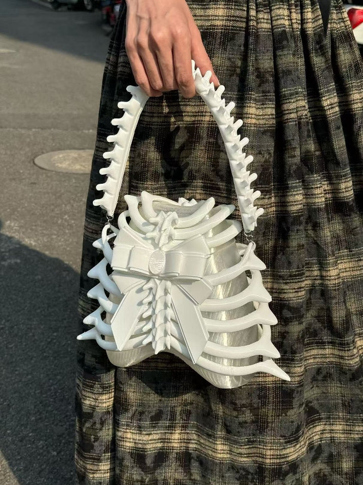 Rib Cage 3D Printed PLA Resin Crossbody White Bag