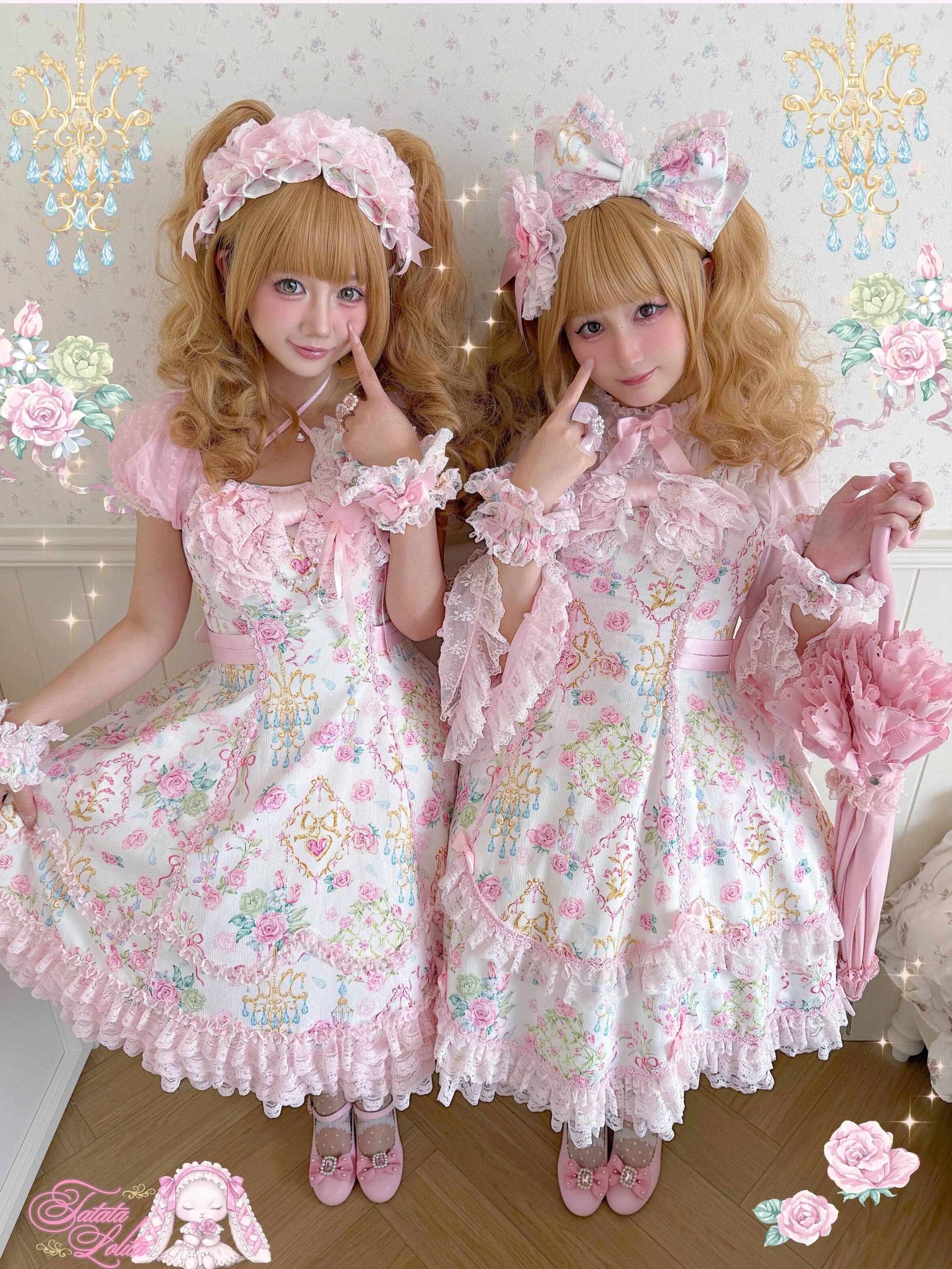 Spring 2025 Vintage Flower Wall Chandelier Rose Print Sweet Lolita JSK Dress