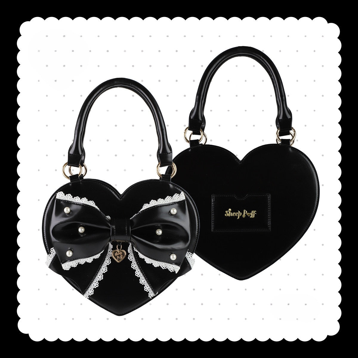 Vintage Sweetheart Lolita Lace Trim Heart Handbag