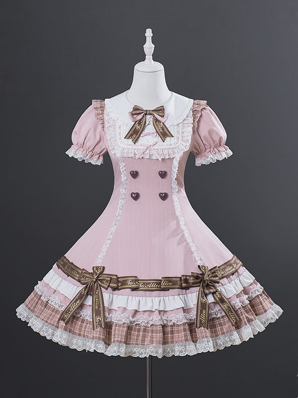 Cocoa Mousse Maiden Lolita Fitted Waist Tiered‑Hem OP Dress