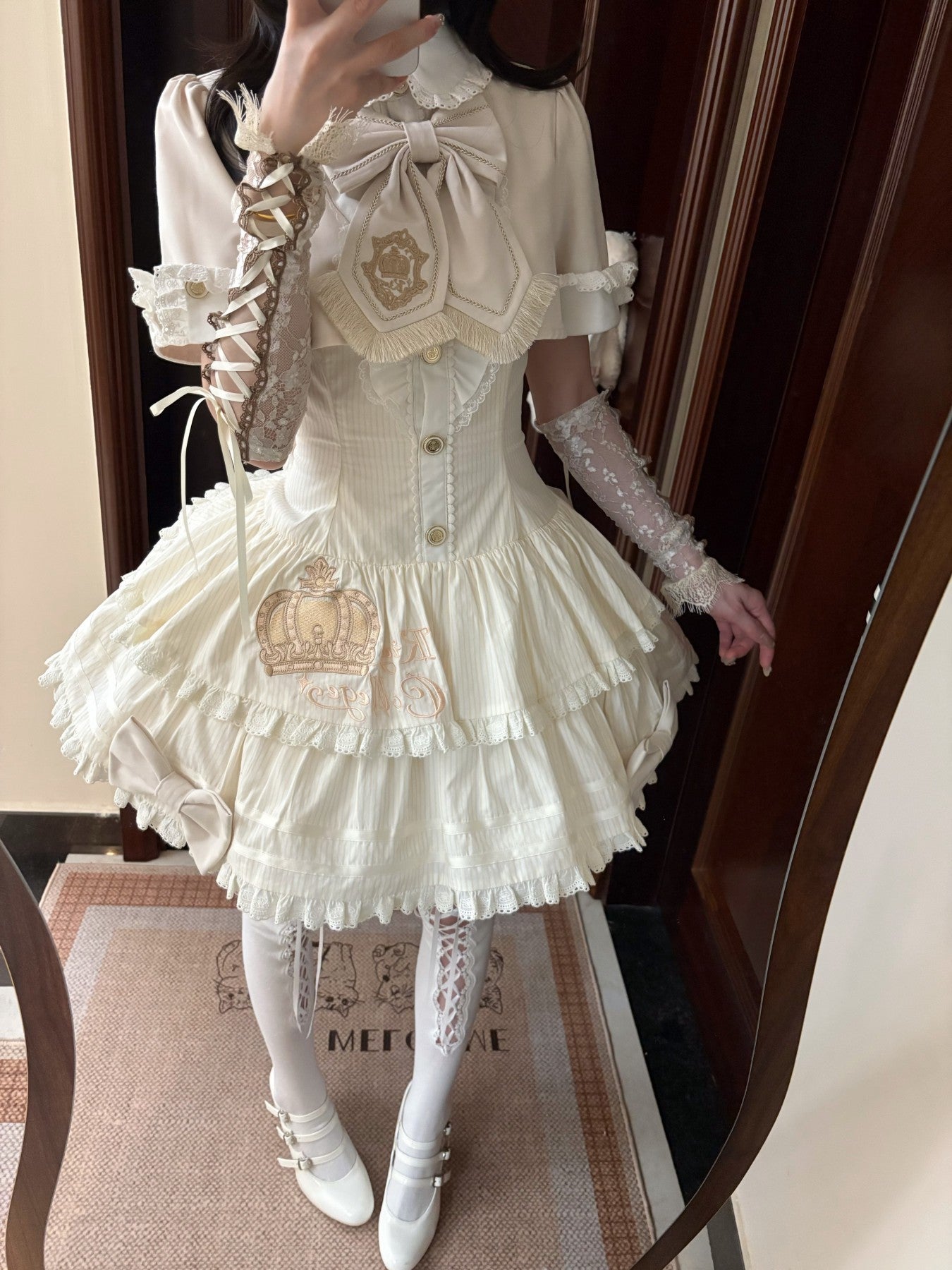 White Striped Crown Idol Academy Lolita Fake Two-Piece OP Dress