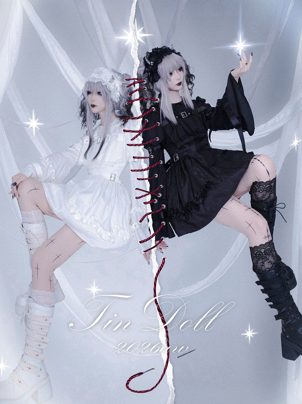 Tin Doll Black & White Gothic Lolita Lace Dress