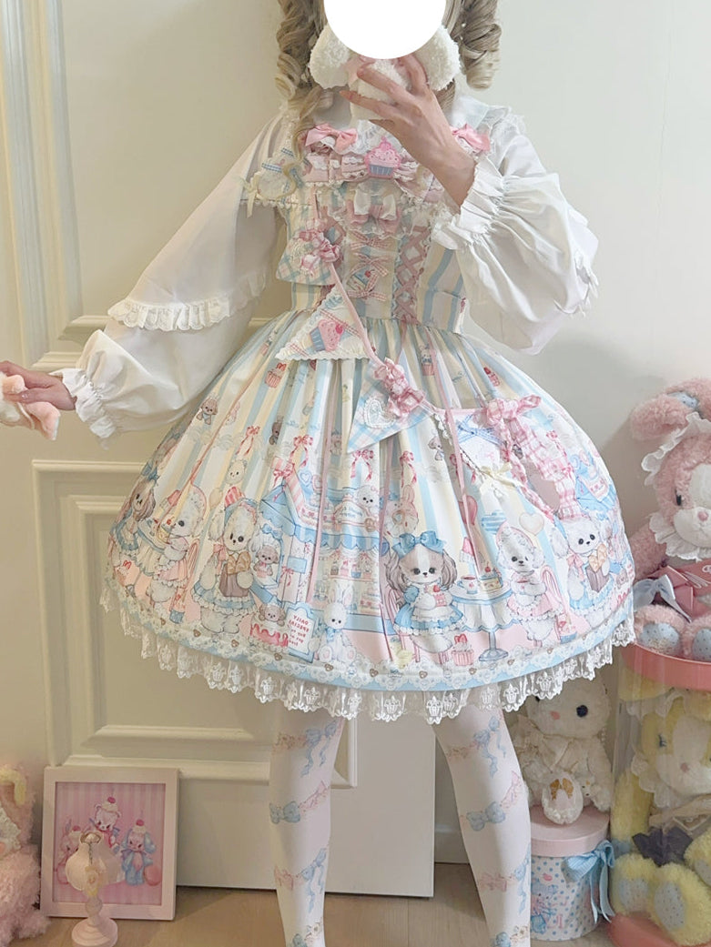 Kawaii Lolita Puppy Print JSK Dress LS1007