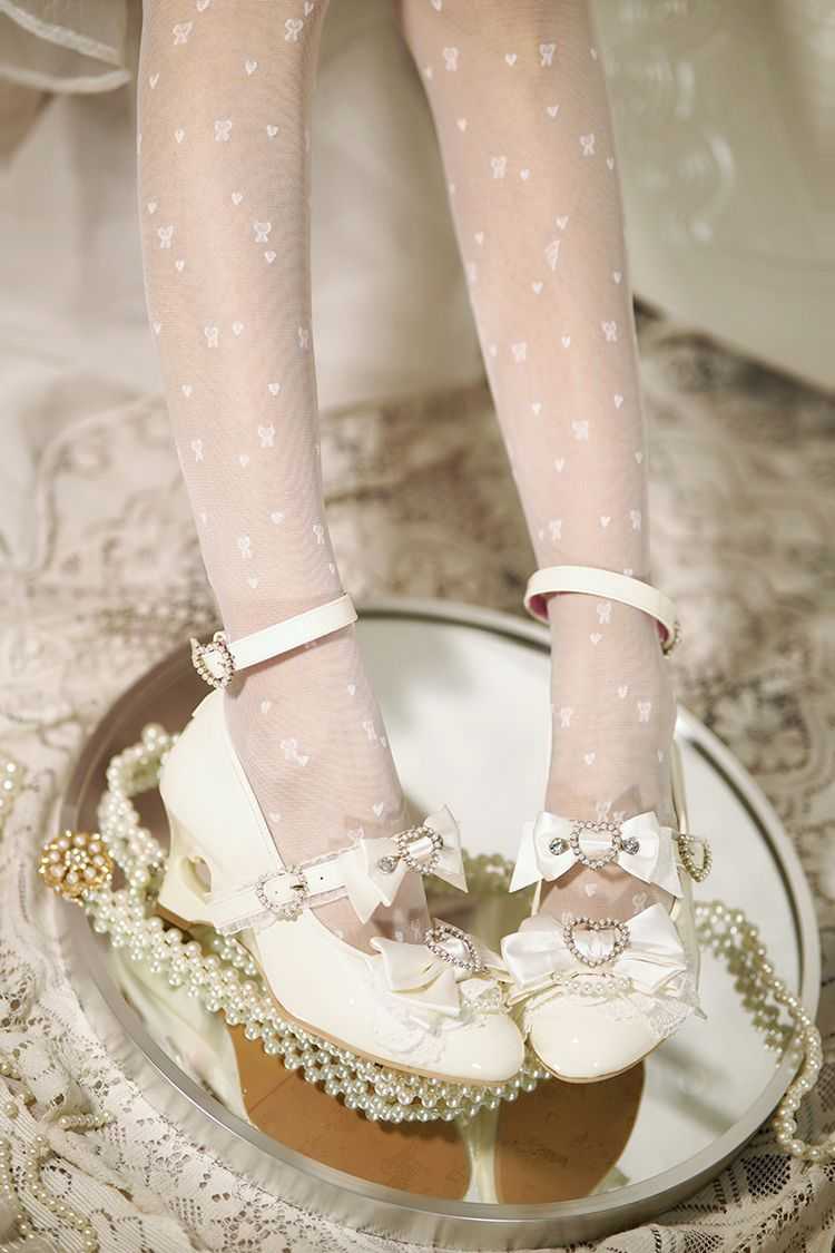 Lolita Sweet Bow Pearl Wedge Heels LE5027