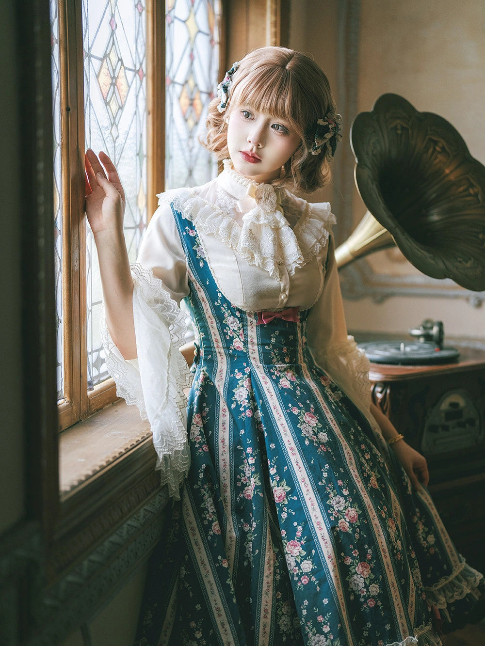 Susans Garden Pastel Floral Empire Waist Lolita JSK Dress Set