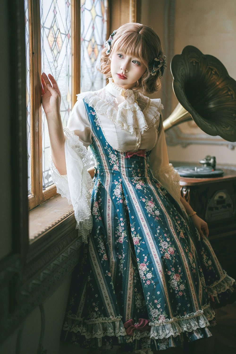 Susans Garden Pastel Floral Empire Waist Lolita JSK Dress Set