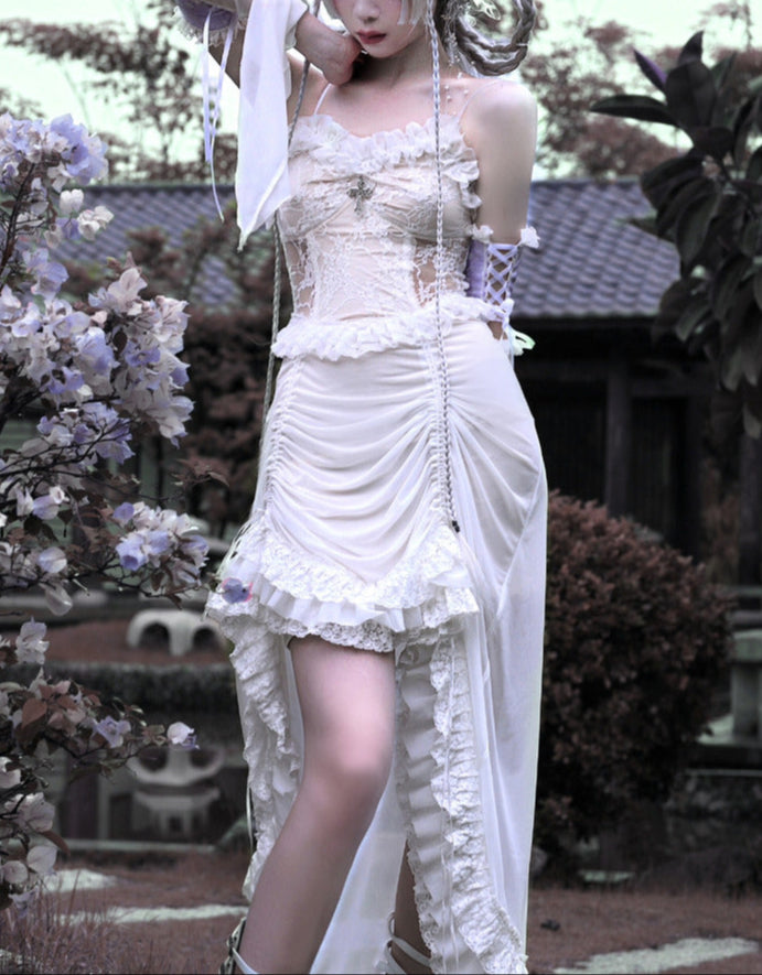 Lolita Gothic white Lace drawstring dress LG1002