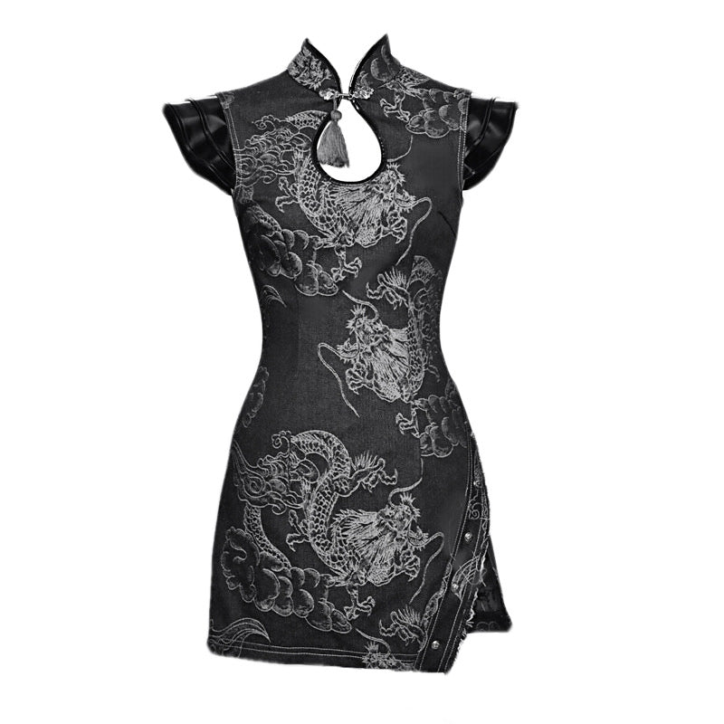 Lolita Punk Dragon Print Denim Dress LG1025