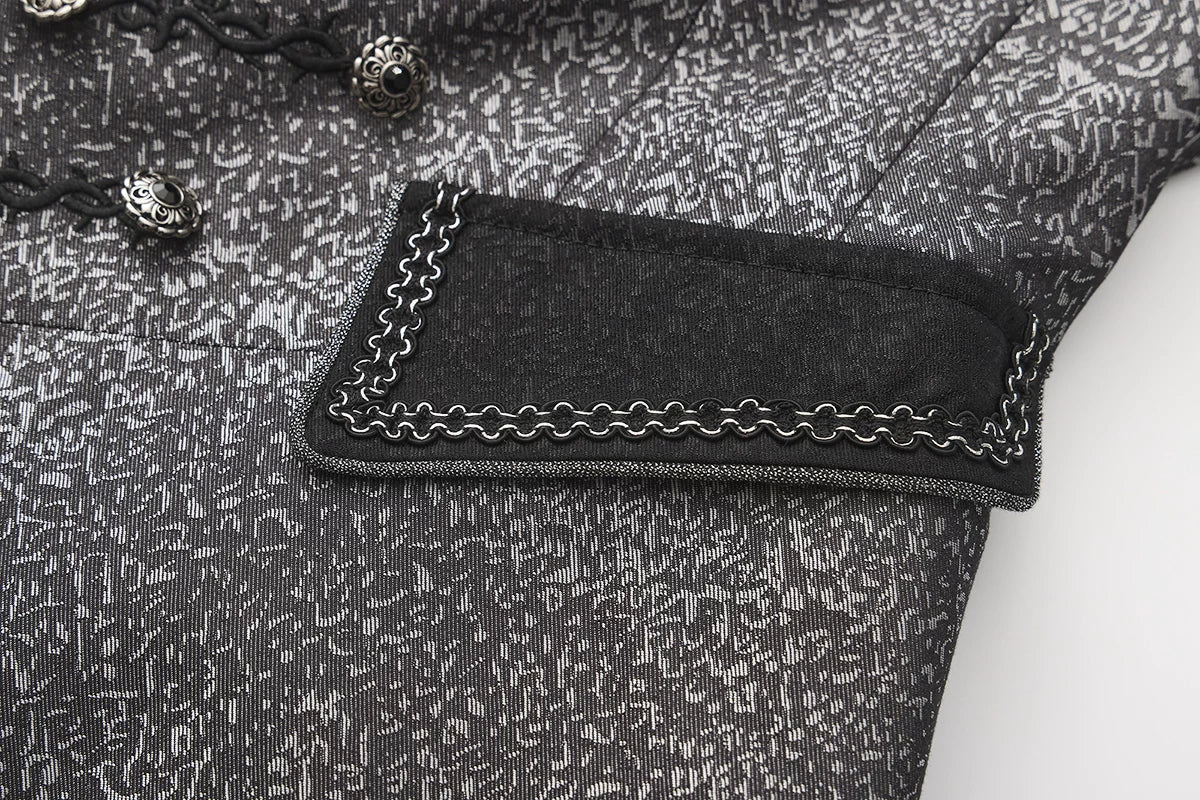 Immortal Misaligned Border Silver Jacquard Gothic Ouji Vest Coat