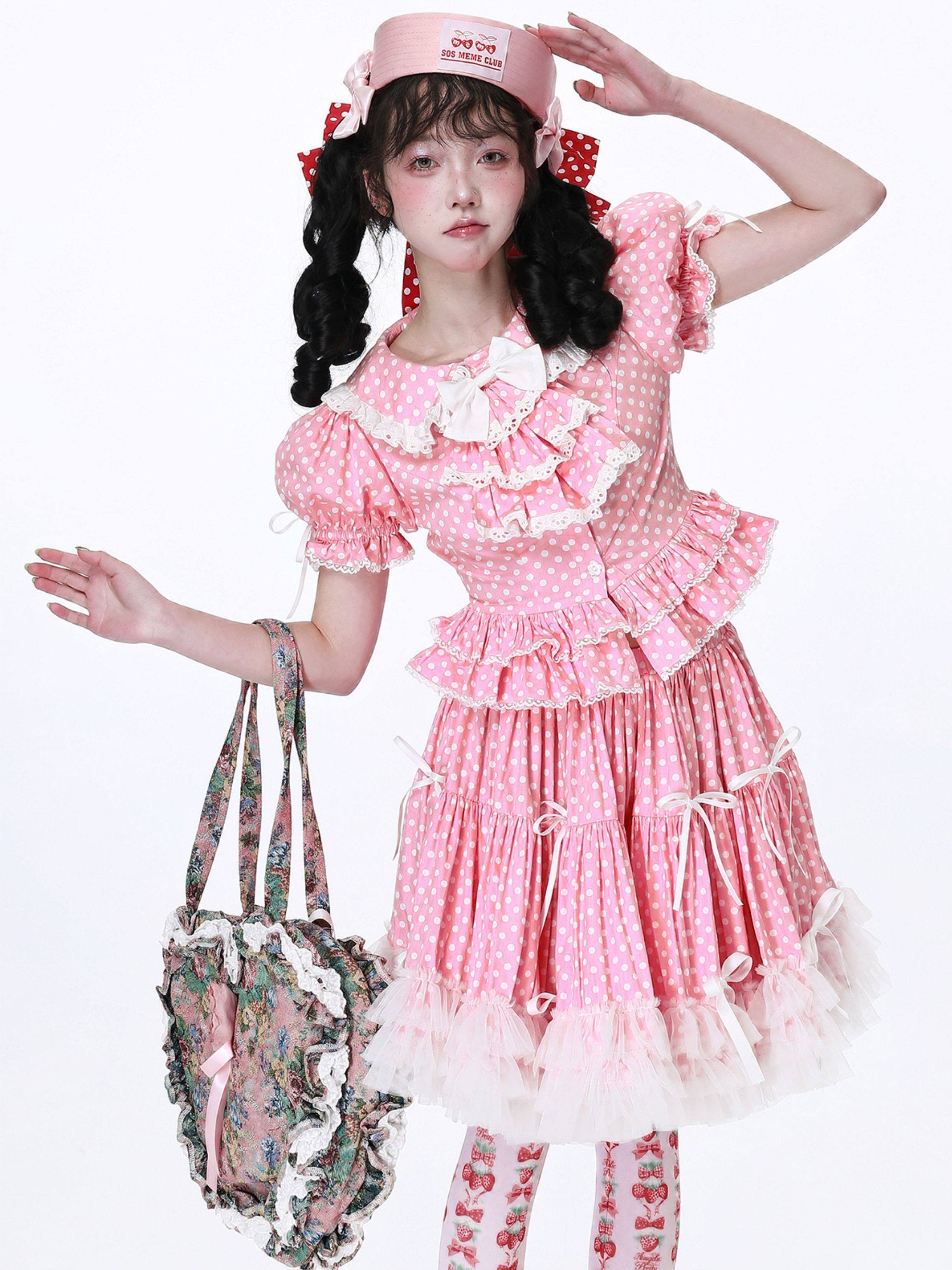 Candy Cottage Showa Retro Pink Polka Dot Set