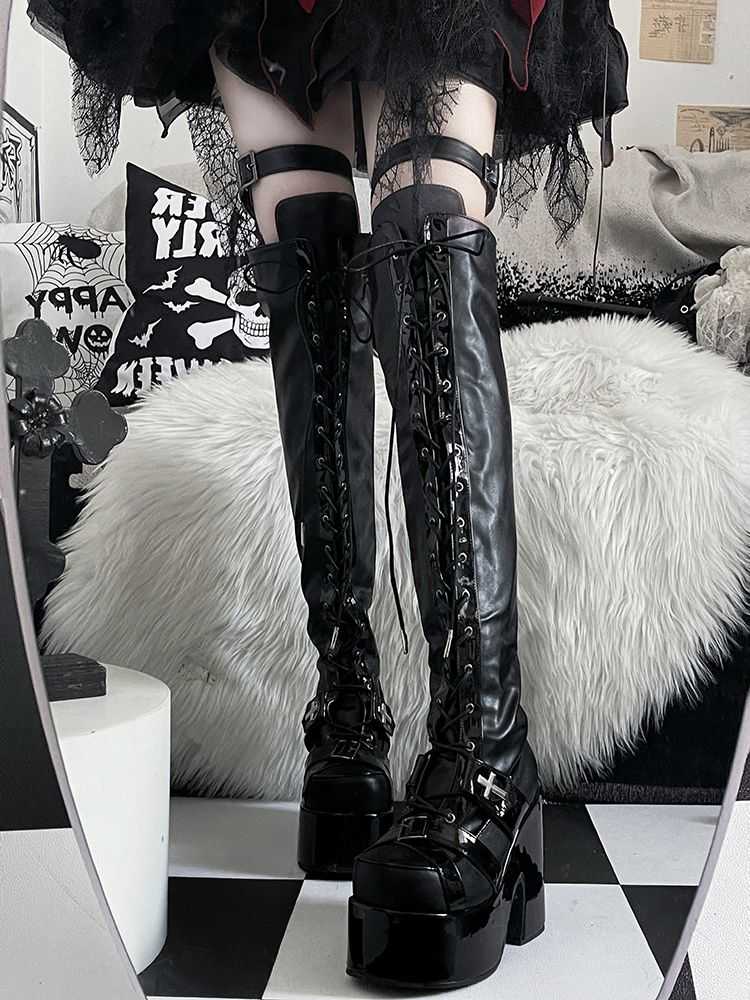 Lolita Gothic Punk Goth Platform Over-the-Knee Boots LE5018