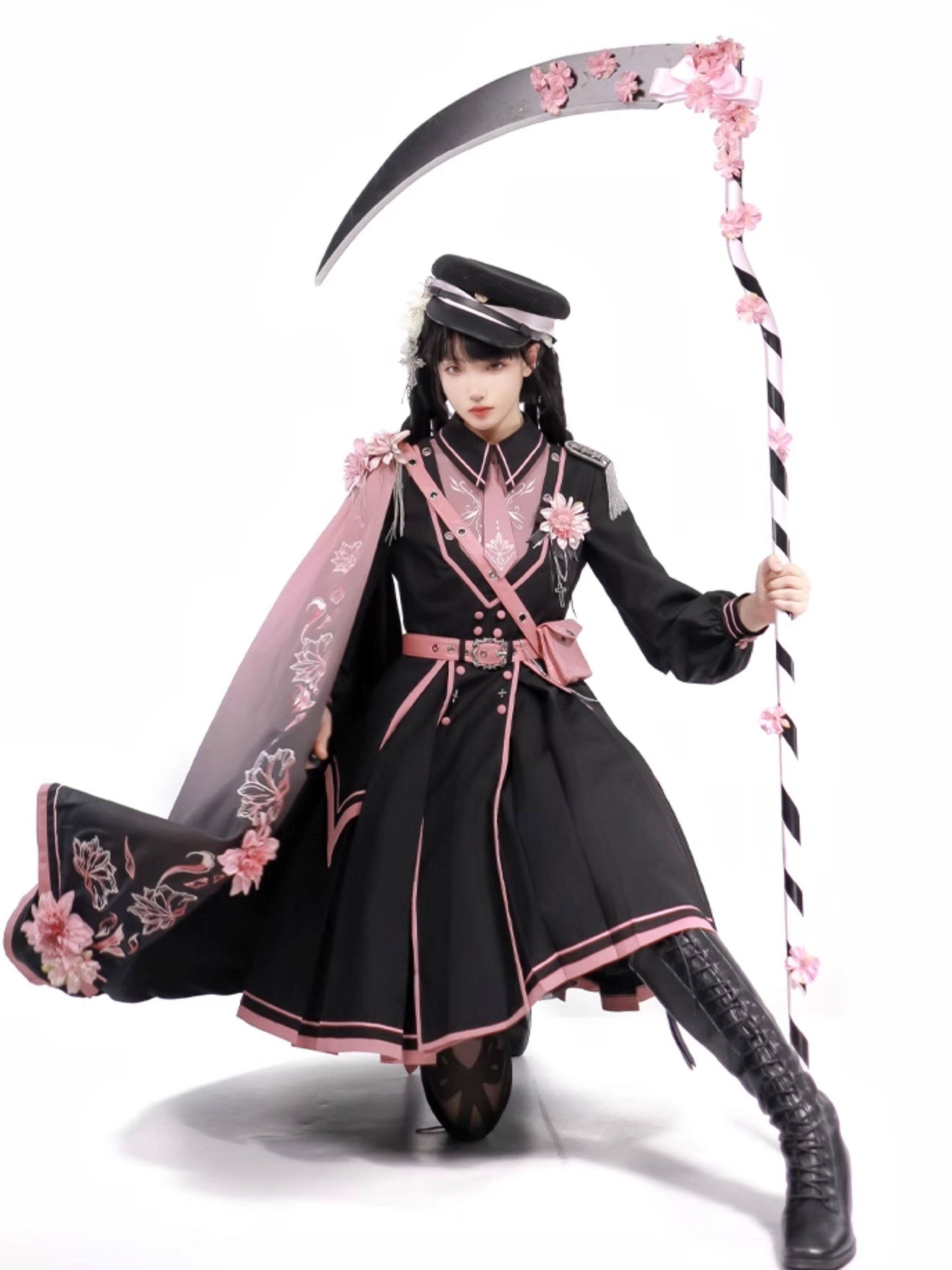 Manteau-cape Lolita militaire rose foncé Sakura Elegance