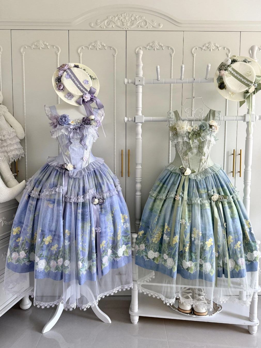 Violet‑Hued Lake Classic Oil‑Painting Printed Tulle Lolita JSK Dress