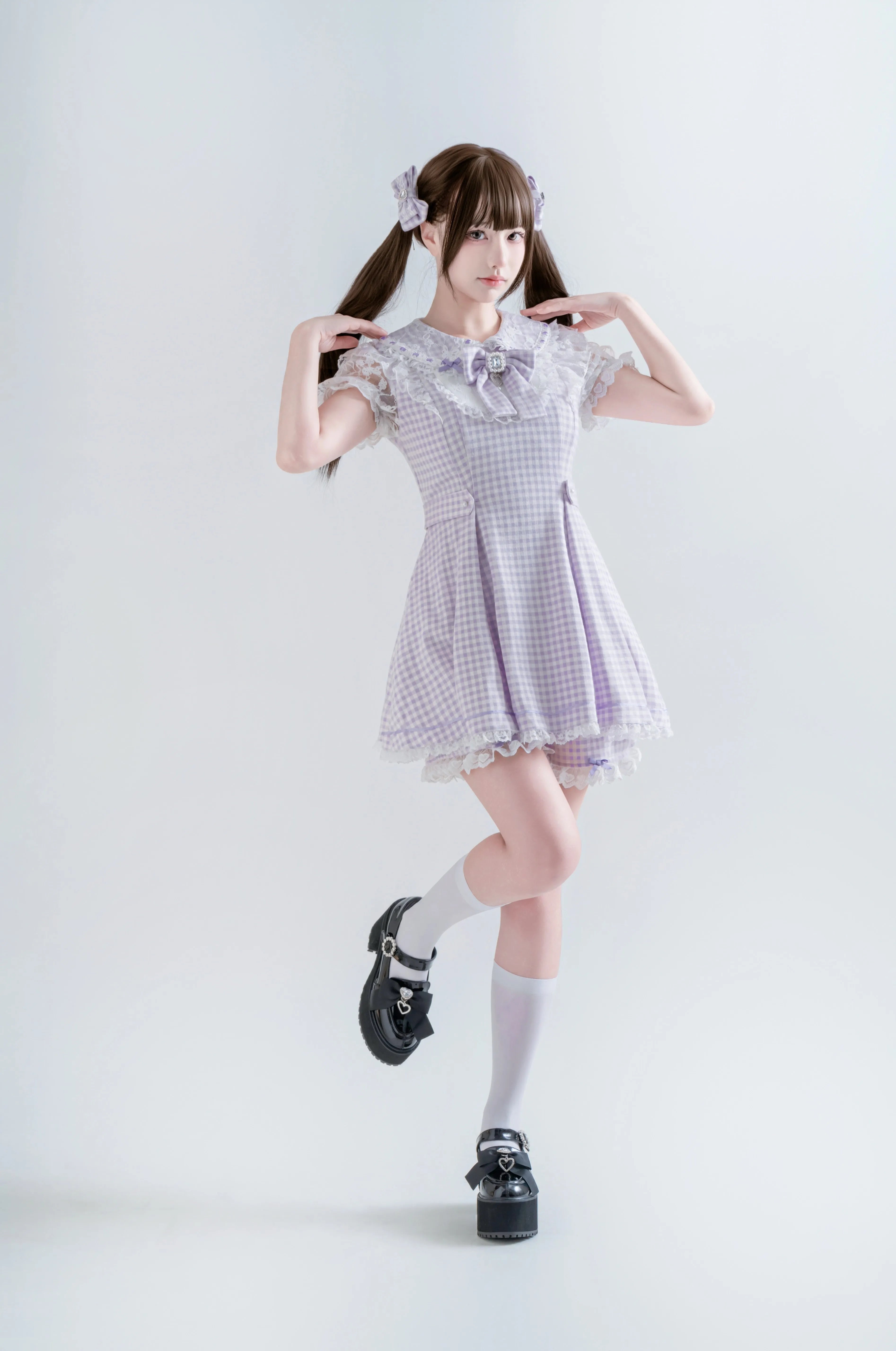 Kisskiss Two-Tone Plaid Lace Sweet Ryōsangata Cute Outfit Set