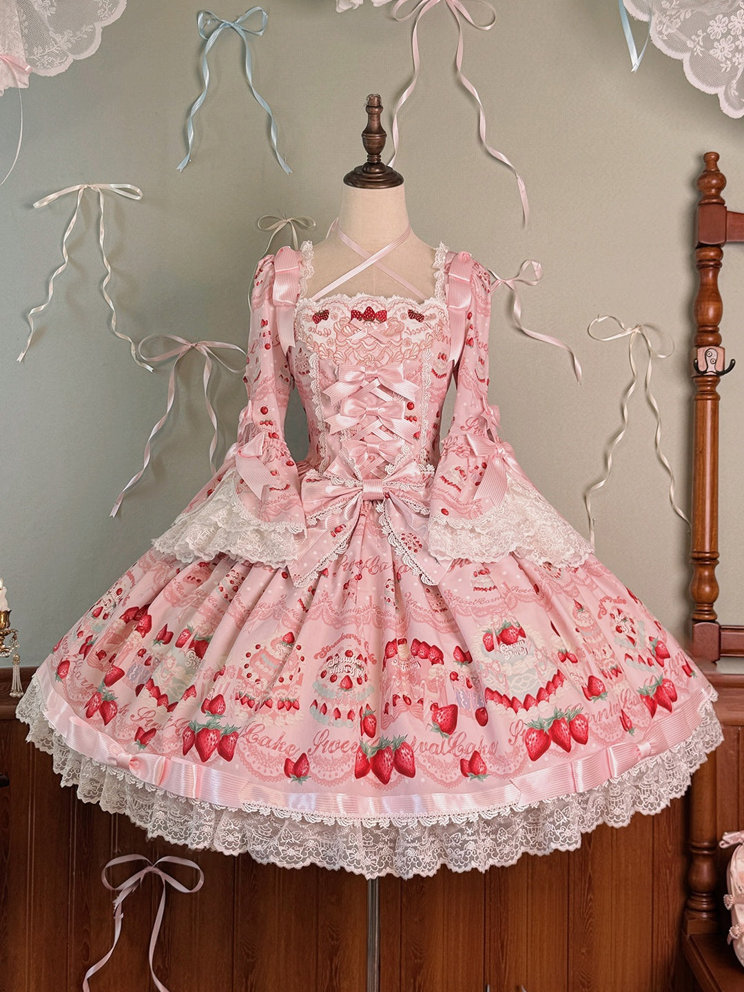 Strawberry Patissier Vintage‑Doll Aesthetic Lolita OP Dress