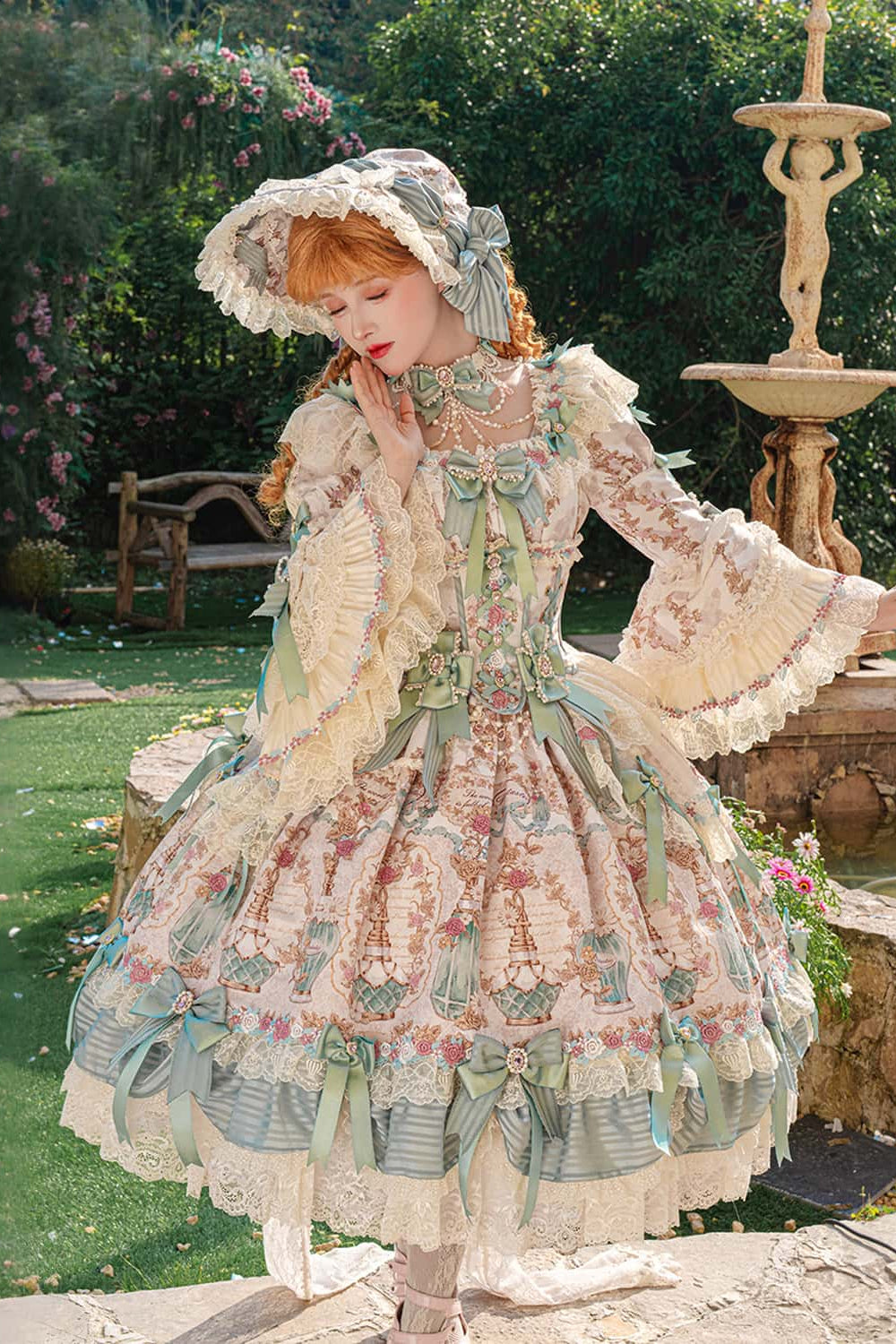 Antique Gem Fragrance Lolita Green Long Dress Set