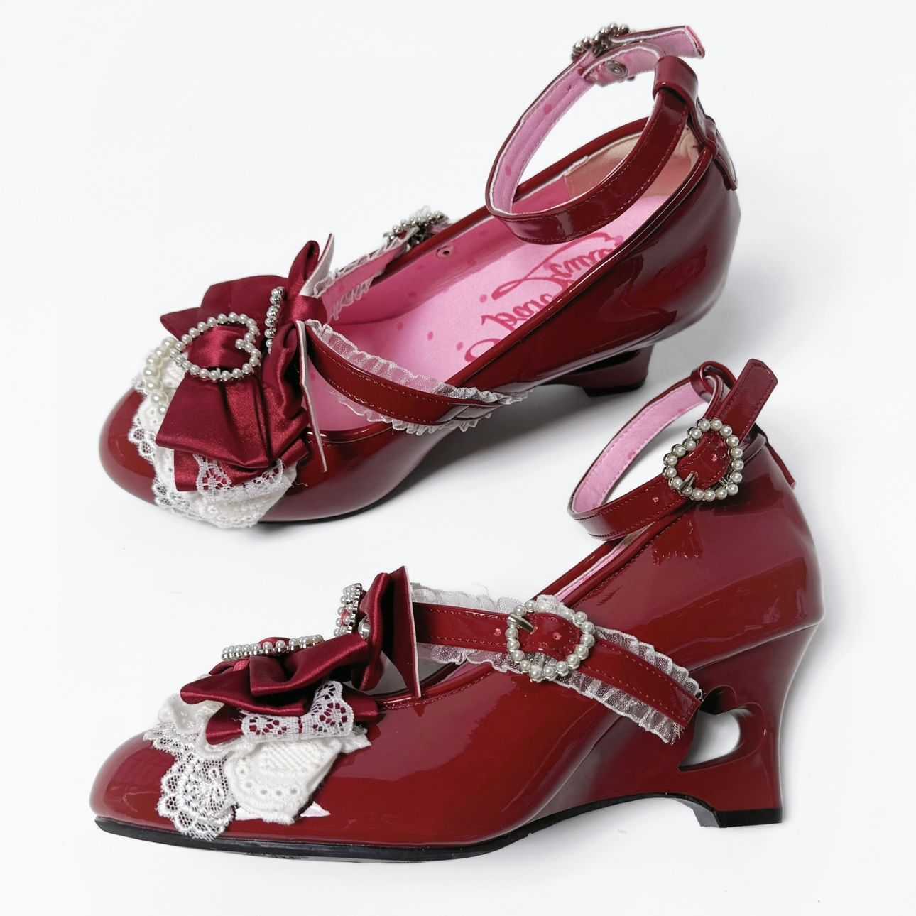 Lolita Sweet Bow Pearl Wedge Heels LE5027