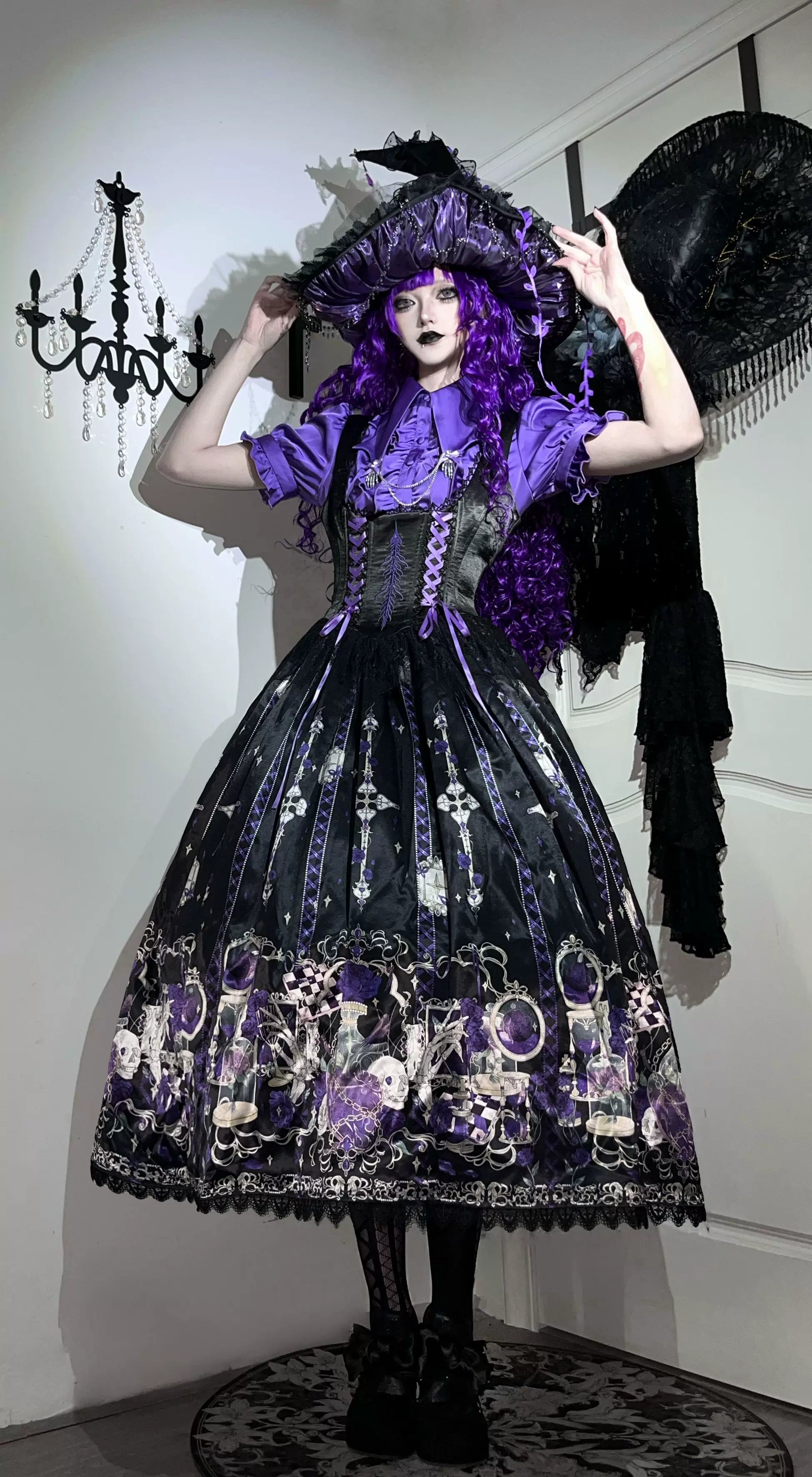 Blood Laboratory Purple Skull Potion Print Gothic Lolita Long JSK