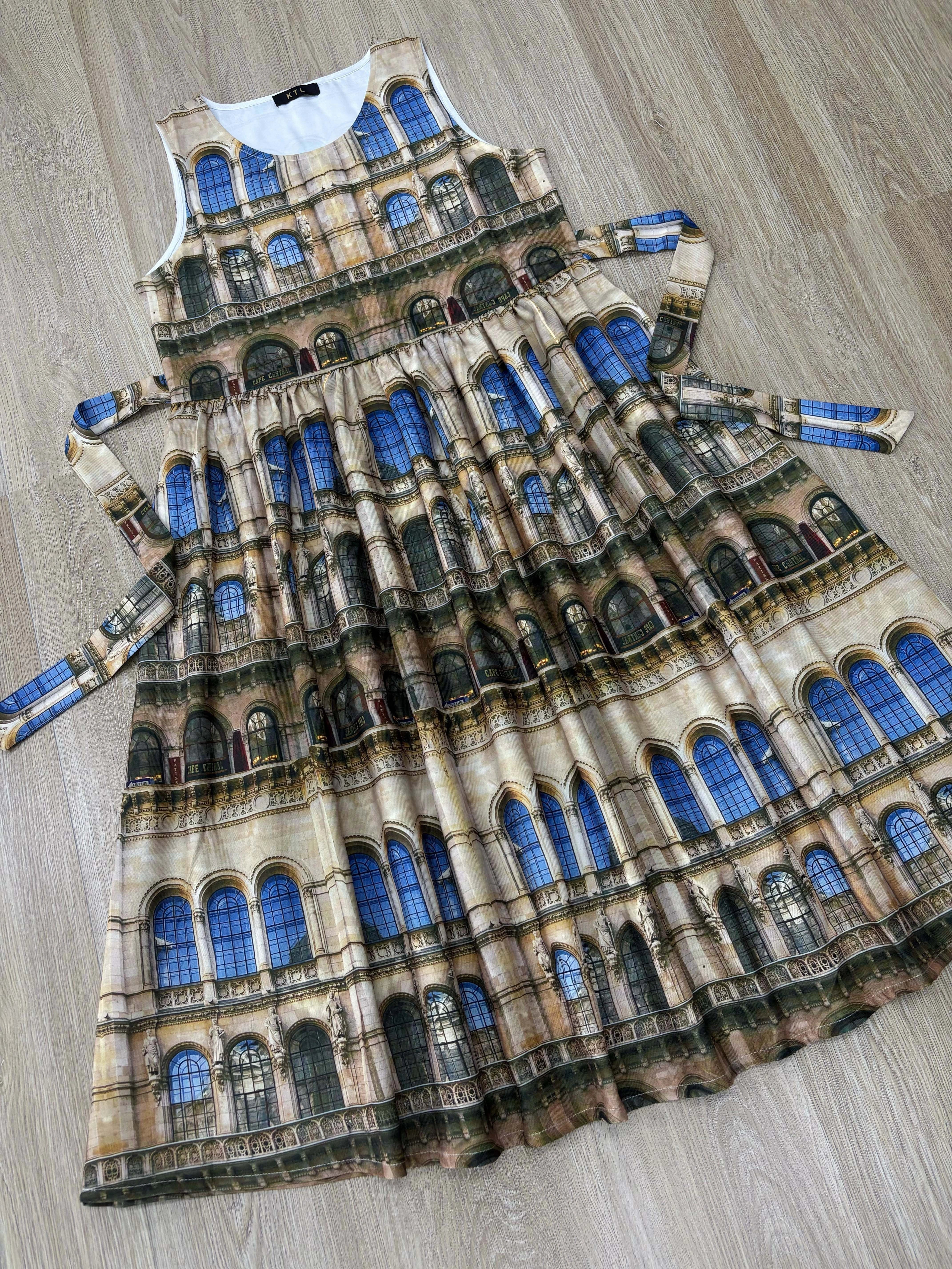 Antonia's Cottage Oil Painting Long Pinafore Dress