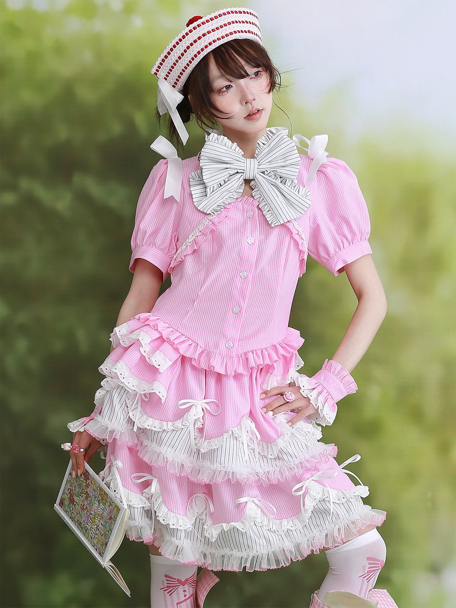 Candy Cottage Showa Retro Pink Striped Set