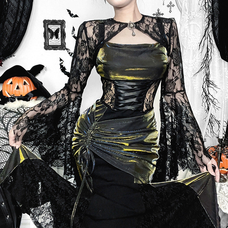 Lolita Gothic Halloween Witch fishtail dress set LG1015