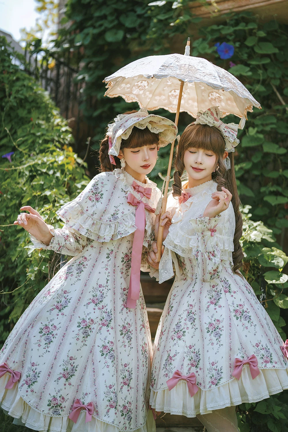 Susans Garden Pastel Floral Wall Lolita Dress and Hair Accessories