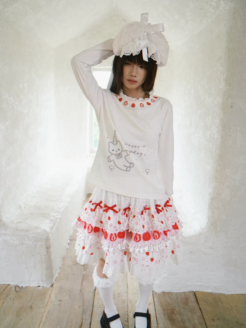 Strawberry Scent Printed Long Sleeve Undershirt Top