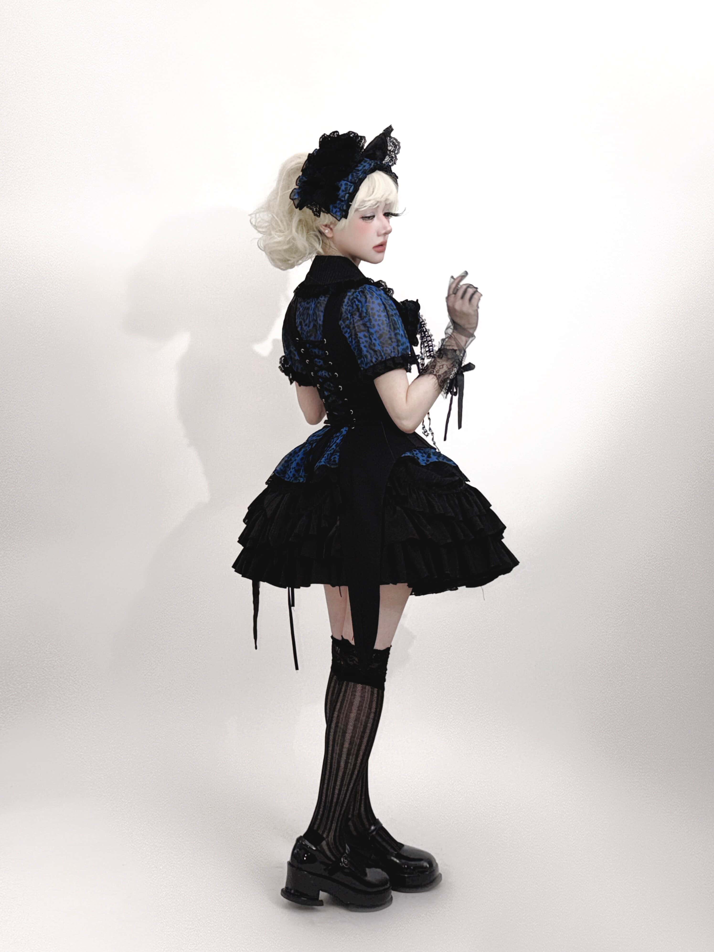 Bengal Cat Gothic Lolita Blue Blouse & Skirt Set