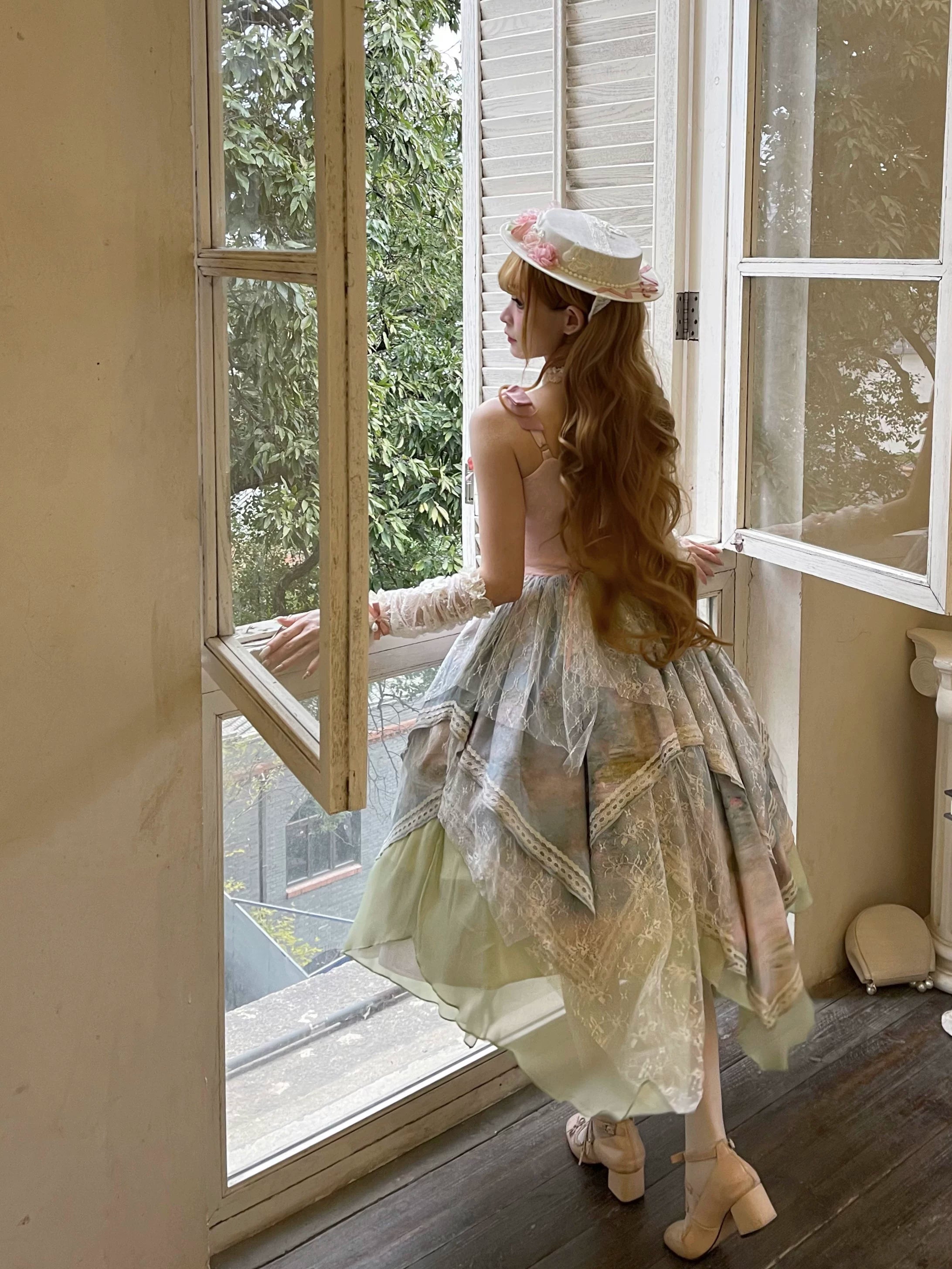 Flower Field Oil Painting Pastoral Irregular Lolita JSK Dress