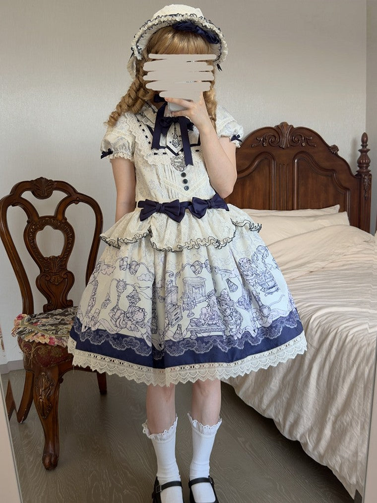 Fantasy Lamb Jacquard Print White Classic Lolita OP
