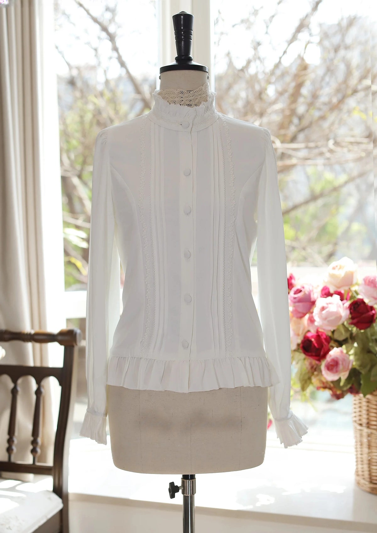Morning Mist & Letter Paper Stand Collar Classic Lolita Blouse